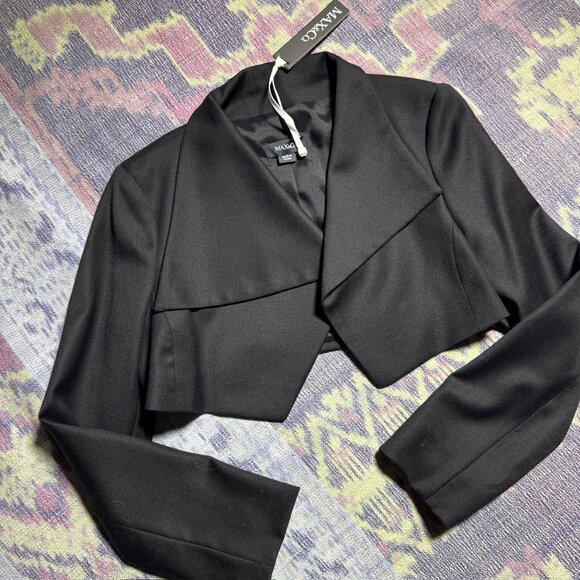 NWT MAX & CO Black Wool Blend Long Sleeve Crop Jacket Women's Size 4 - Picture 3 of 10